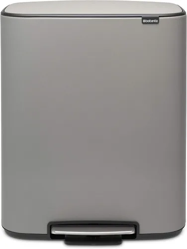 Brabantia Bo Bote de Basura con Pedal Step-On - Cubo Interior de 16 Galones (Gris Concreto Mineral) Bote de Basura para Desechos/Reciclaje, Mineral
