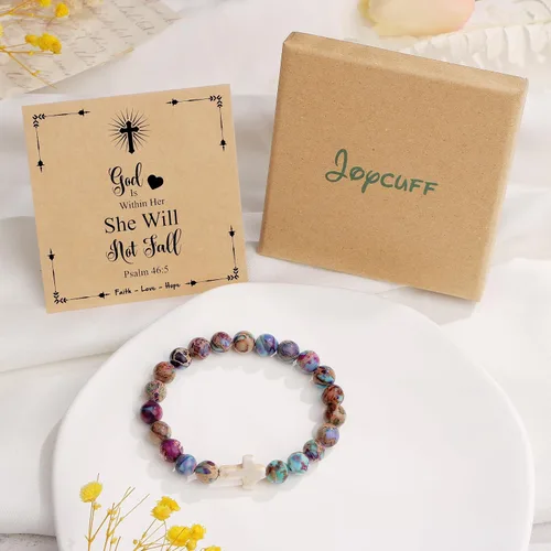 Miniatura 6 de JoycuFF Christian Gifts,Cross Braceletfor WomenGirls, Faith Easter Catholic Religious Christian Jewelry, Meaningful Baptism Communion Natural Beads