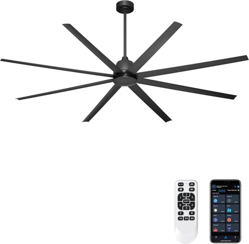 Miniatura 9 de Ventilador de techo de 65 pulgadas sin luz - Ventilador de techo negro con control remoto y APP, motor CC reversible silencioso, 6 aspas