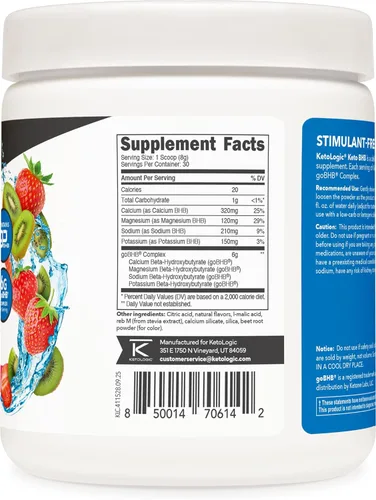 Miniatura 4 de Ketologic Keto BHB (sabor fresa y kiwi) 30 porciones - Suplemento de cetona exógena con goBHB, sales de beta-hidroxibutirato
