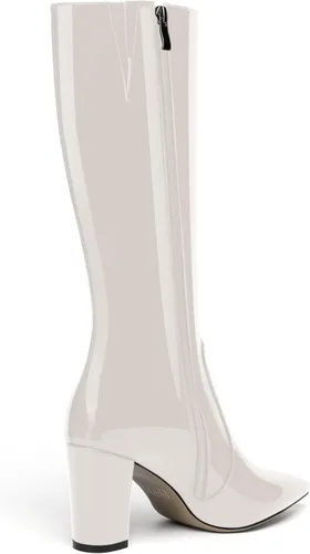 Miniatura 194 de AMBELIGHT Botas altas hasta la rodilla con cremallera y puntera puntiaguda para mujer, de patente sólida, tacón alto, 3.3 pulgadas