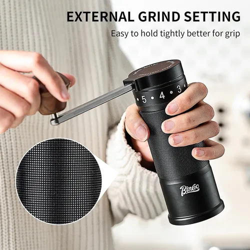 Miniatura 3 de Bincoo Molinillo de café manual con mango plegable manual – Molinillo de café expreso, compacto y portátil para el hogar, viajes, camping (negro)