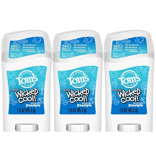 Tom’s of Maine Freestyle ¡Locamente genial! Desodorante natural para adolescentes, barra de desodorante sin aluminio, 1.6 onzas (paquete de 3)