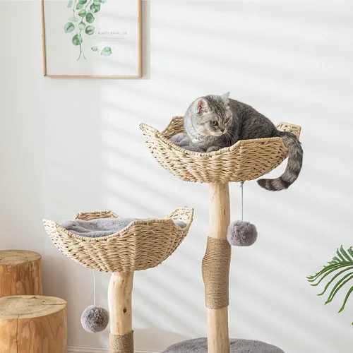 Miniatura 5 de Moderno árbol para gatos de interior para adultos grandes, torre de madera para gatos grandes de 46.5 pulgadas de alto para gatos grandes con poste