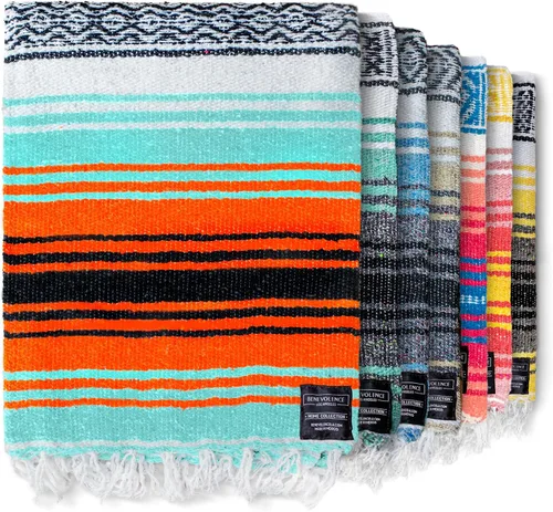 Benevolence LA Auténtica manta mexicana tejida a mano | Mantas de yoga, al aire libre, picnic, playa, camping, silla ecuestre | Serape 50 x 70