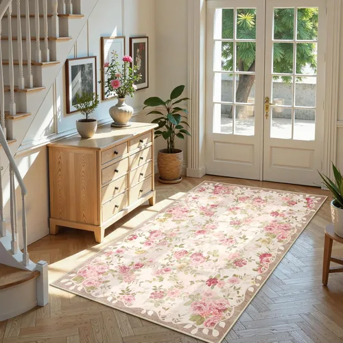 Miniatura 3 de Lahome Alfombra Floral Lavable de 3 x 5 Pies, Alfombras Pequeñas para Dormitorio, Suave Antideslizante, Alfombras para Entrada, Alfombra de Pila
