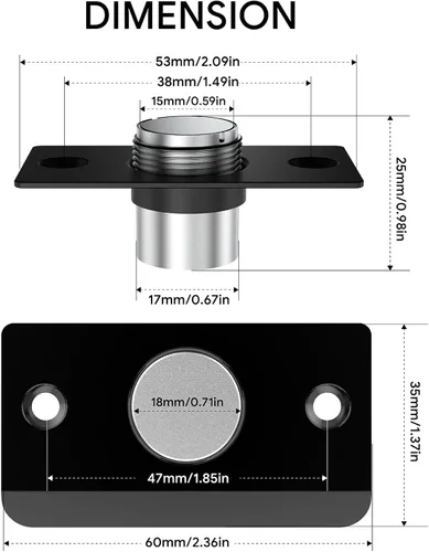 Miniatura 7 de Mousike Accesorios para atrapar bolas de puerta, cierre magnético oculto ajustable, placa de golpeo de acero inoxidable con fuerte succión, Negro