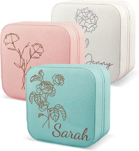 Miniatura 8 de Joyero personalizado para mujer, joyero de viaje personalizado con nombre, organizador de joyas de viaje para anillos, aretes, collares, regalos