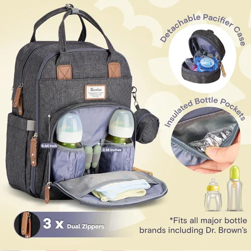 Miniatura 2 de RUVALINO Mochila para pañales, mochila multifuncional para viajes, mochila de maternidad para cambiar al bebé, de gran capacidad, impermeable