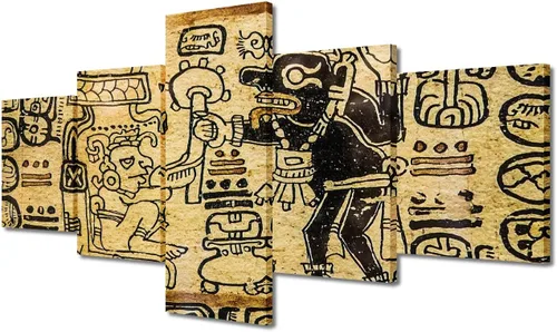 Miniatura 84 de Arte de pared con varios paneles, calendario maya, imágenes de piedra del sol, pinturas de civilización azteca sobre lienzo, sala de estar