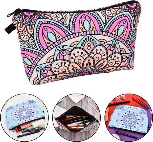 Miniatura 6 de 6 piezas bolsa de maquillaje bolsa de aseo impermeable, bolsa de cosméticos con dibujos de flores, mandalas, patrones de flores, llamas, unicornios