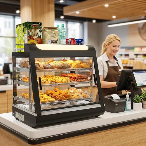 Miniatura 10 de Whalefall Calentador de alimentos de 3 niveles para mostrador, 27" Calentador comercial para alimentos, pizzas, con calefacción 3D con marco