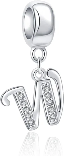 Miniatura 93 de ABUN Abalorio de plata de ley 925 con letra A a la Z, espaciador de inicial, con circonita cúbica transparete colgante, auténtica, para pulseras