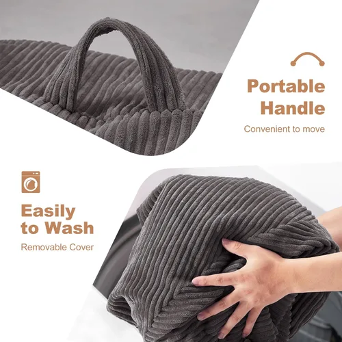 Miniatura 5 de Homguava Puf de 3 pies: Pufs en forma de lágrima con espuma viscoelástica rellena, sillas de puf compactas y sofá suave con funda de pana (Gris)