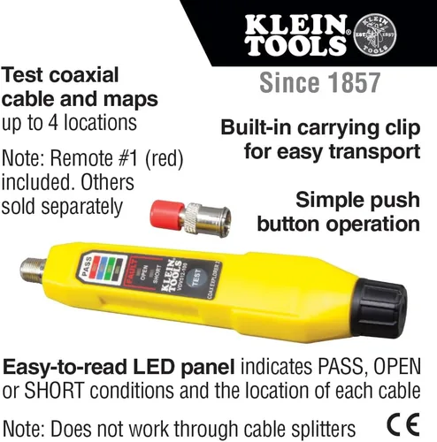 Miniatura 2 de Klein Tools Probador de cables VDV512-100, probador Coax Explorer 2 VDV, operación de botón para rastreo de cables, pruebas y mapeo de cable coaxial