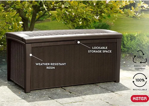 Miniatura 6 de Keter Borneo Caja de Cubierta de Resina de 110 Galones - Organización y Almacenamiento para Muebles de Patio, Cojines de Exterior, Almohadas