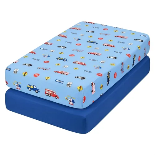 Miniatura 6 de EVERYDAY KIDS Juego de 2 sábanas bajeras ajustadas para cuna de niño, 100% microfibra suave transpirable, sábana para bebé, se adapta al colchón