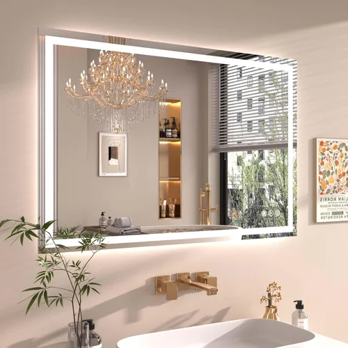 Miniatura 84 de Snowdool Espejo LED de baño, 32 x 32 pulgadas con luz frontal y retroiluminada, antivaho, espejo de tocador de baño para pared, función de memoria