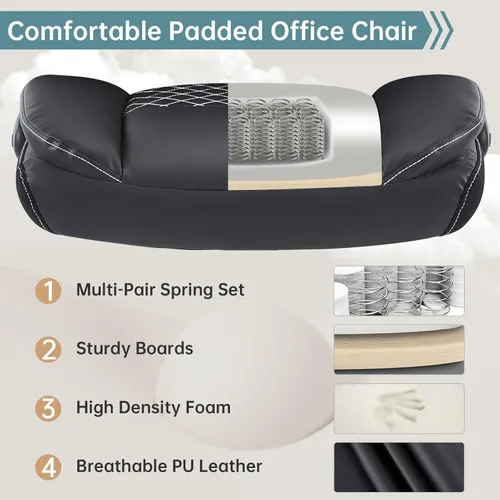 Miniatura 6 de YFO Silla ergonómica de cuero para oficina en casa, silla de oficina ejecutiva giratoria con soporte trasero con ruedas y reposabrazos abatibles