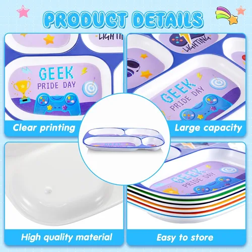 Miniatura 3 de Hushee 6 platos para niños de 9.4 x 8.2 pulgadas para la cena, lindos platos divididos para niños y niñas, platos divertidos de plástico para servir
