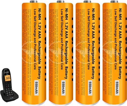 Paquete de 4 baterías recargables AAA NI-MH para Panasonic, 1.2 V 550 mAh AAA baterías recargables para teléfonos inalámbricos Panasonic, controles