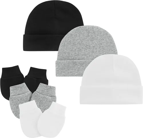 Zando Gorros y manoplas unisex para bebés, gorro de hospital para recién nacidos, con guantes antiarañazos, conjunto para bebés y niños