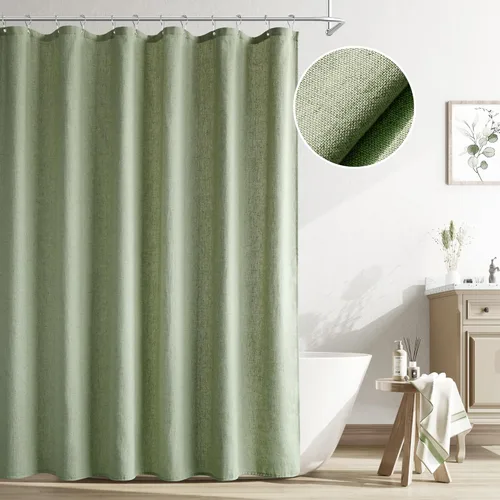 Naturoom - Cortina de ducha de lino neutro, estilo bohemio, rústico, vintage y campestre, temática de primavera y verano, decoración de baño, tela