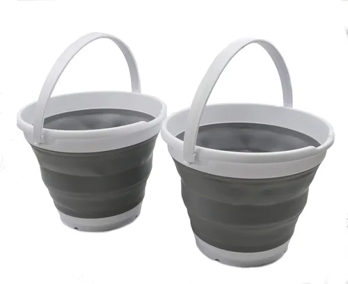 Miniatura 11 de SAMMART Juego de 2 cubos de plástico plegables de 10 L (2.6 galones), bañera redonda plegable, cubo portátil de agua para pesca, bote de agua