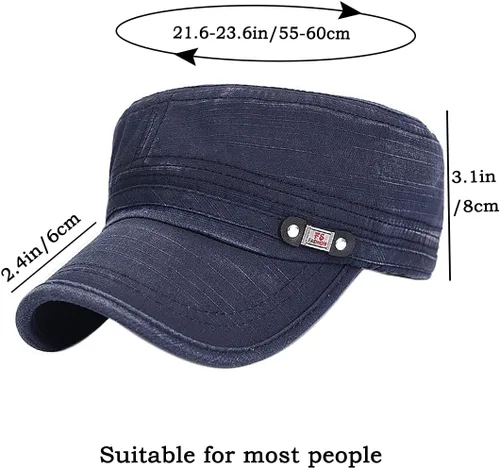 Miniatura 7 de Gorra militar unisex, estilo cadete, ajustable, de algodón lavado, con parte superior plana, gorra de béisbol