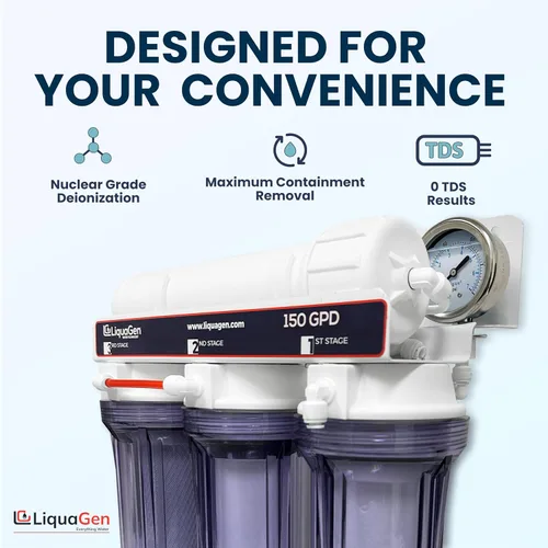 Miniatura 6 de LiquaGen - Sistema de filtración de agua de ósmosis inversa y desionización (RODI) Super Flow Manómetro con válvula de flotador Medidor digital