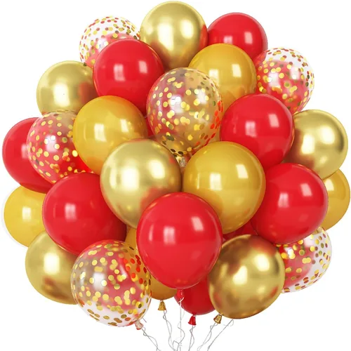 Miniatura 10 de Globos de color rojo, azul y amarillo, globos de helio de color primario de 12 pulgadas con globos de látex de confeti, globos de carnaval, circo