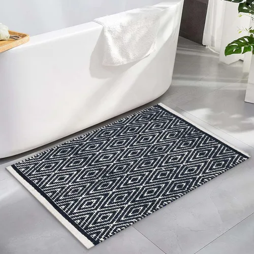 Miniatura 14 de Chardin home Alfombra de pasillo 100% algodón con diamantes de 2 x 5 pulgadas, totalmente reversible, lavable a máquina, beige grisáceo y blanco