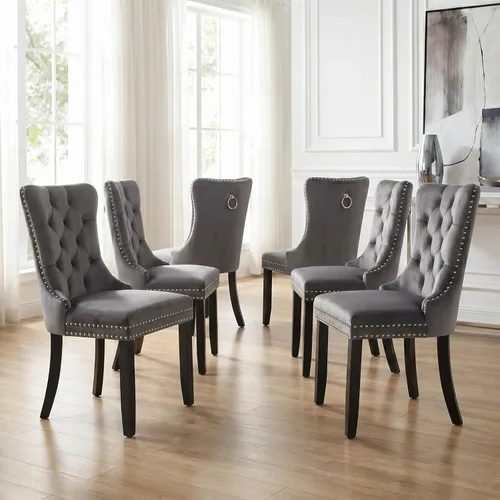 Miniatura 72 de Velvet Dining Chairs Set of 2, Tufted High Chairs with Nailhead Trim, Pull Ring, Black Solid Wood Legs, Elegant Upholstered Accent Chairs for Dining