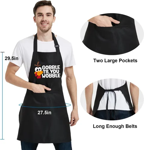 Miniatura 4 de Delantales de Acción de Gracias para mujeres y hombres con bolsillos, delantal de pavo Gobble Til You Wobble, regalos de parrilla de cocina