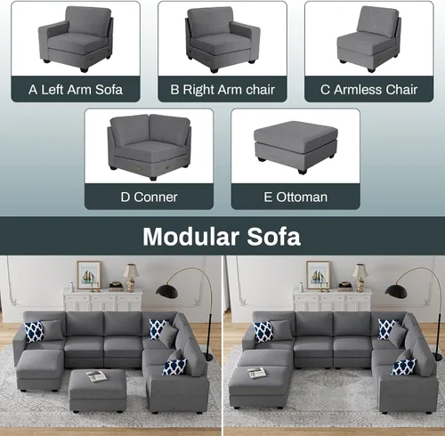 Miniatura 4 de Legend Vansen - Sofá modular seccional en forma de U con otomano, moderno, reversible, de esquina para sala de estar