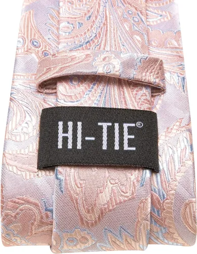 Miniatura 12 de Hi-Tie Corbatas de seda para hombre, diseño de cachemira a rayas, con bolsillo, gemelos cuadrados, conjunto formal de negocios