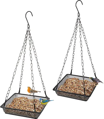 Bandeja colgante de metal para comedero de pájaros, plataforma de malla para alimentar semillas con cadenas, decoración de jardín al aire libre para