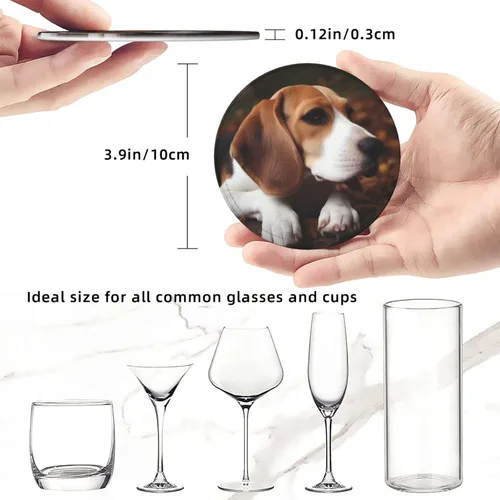 Miniatura 3 de Juego de 6 posavasos redondos de Beagle con soporte para bebidas, protector de mesa, almohadilla para el hogar y la cocina, juego de posavasos