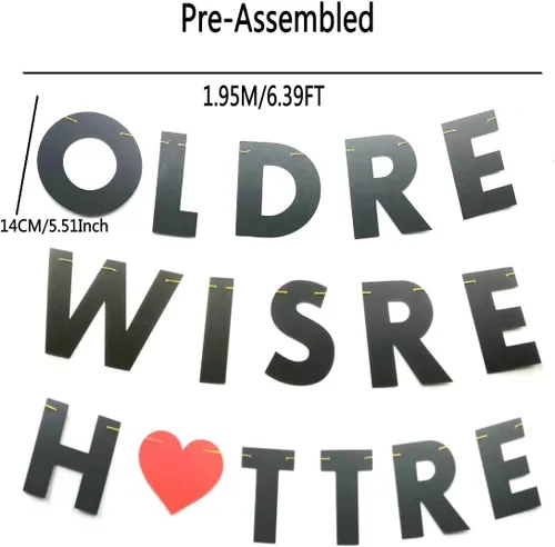 Miniatura 2 de Older Wiser Hotter - Cartel divertido para fiestas de cumpleaños para adultos, suministros de fiesta de feliz cumpleaños con purpurina negra, 30