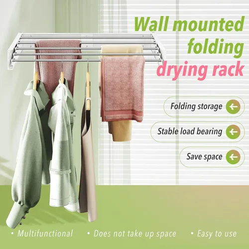 Miniatura 7 de ZdwCyl Estante de secado montado en la pared, 32 pulgadas, plegable, estante de secado de ropa, soporte de pared, estante de secado para ropa