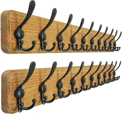 Miniatura 21 de Dseap Perchero de Pared Montado - 5 Ganchos Triangulares, Resistente, Perchero de Pared de Madera para Abriggos, Sombreros, Chaquetas, Ropa, Negro