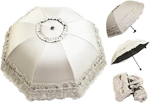 Miniatura 68 de Honeystore Paraguas plegable a prueba de rayos ultravioleta Princess Lace Parasol con cúpula anti-UV