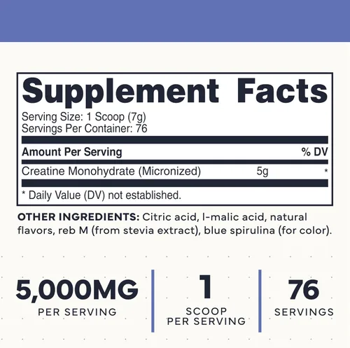 Miniatura 2 de Type Zero Monohidrato de creatina en polvo, 17.64 oz, sabor a frambuesa azul, sin gluten