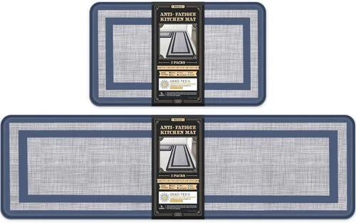 Miniatura 30 de Mattitude Juego de 2 tapetes de cocina, acolchados antifatiga antideslizantes, ergonómicos, cómodos para cocina, suelo, oficina, fregadero, azul