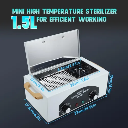 Miniatura 6 de Caja de Limpieza de Herramientas de Metal de Alta Temperatura, 110V 300W 1.5L con Temporizador, Equipo de Manicura Pedicura SPA Salón Barbería