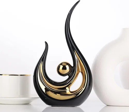 Miniatura 6 de XMGZQ 2 piezas Estatua de Arte Abstracto Moderno en Negro y Oro para Decoración de Mesa, Elegante Estatua de Cerámica para Acento de Decoración