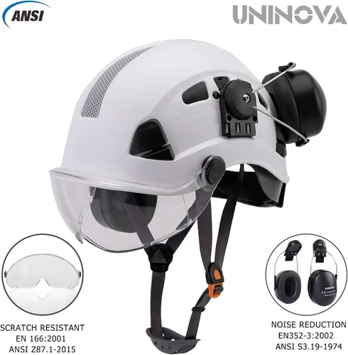 Miniatura 4 de Casco de protección para los oídos y visera ANSI Z89.1 con ventilación ABS forestal, arborista, árbol, construcción, construcción, protección