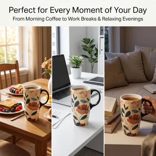 Miniatura 3 de Topadorn Taza de Viaje de Cerámica con Tapa y Asa, Taza de Café Taza de Té en Caja de Color 17 Oz, Tapa Resistente a Salpicaduras - Vaso para Llevar