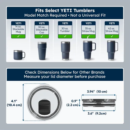 Miniatura 2 de Para YETI Tapa de 30 onzas, color vibrante para tapa YETI, ajuste perfecto para tapa YETI de 32 onzas, paquete de 2 (negro clásico y patrón)