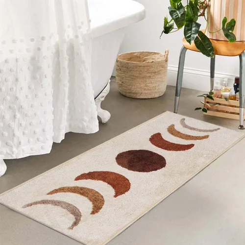 Miniatura 9 de Schweek Juego de 3 alfombras de baño bohemias, antideslizantes, absorbentes, de fases lunares, alfombra de baño de microfibra con tapetes